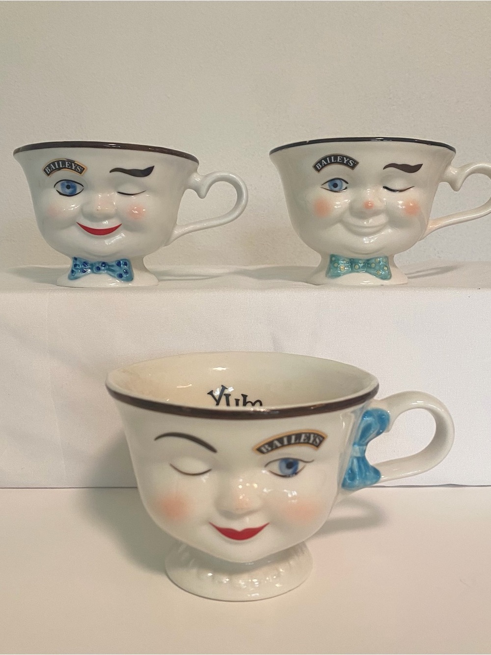 Vintage Baileys Irish Cream Winking Face Yum Mugs set of 3